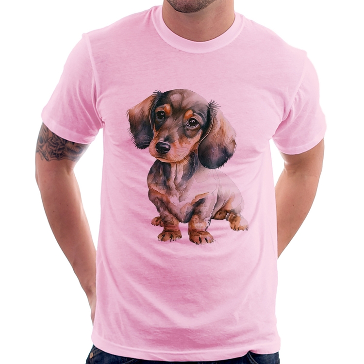 Camiseta Cachorro Dachshund - Rosa Bebê