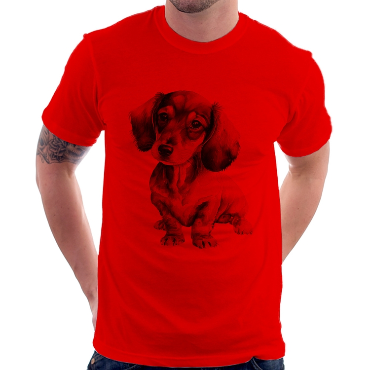 Camiseta Cachorro Dachshund - Vermelha