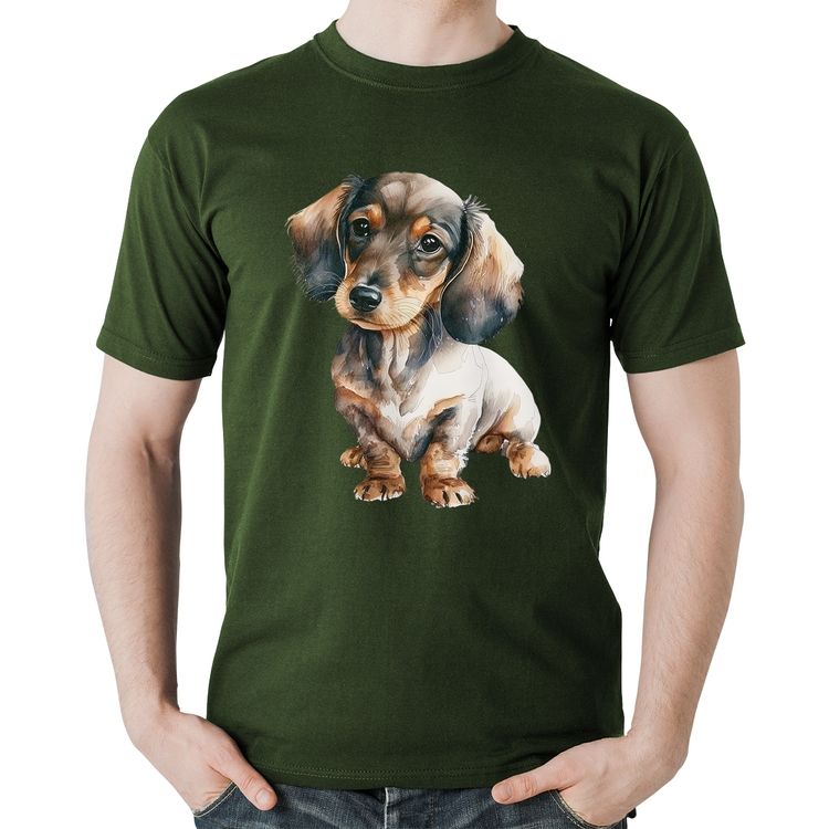 Camiseta Algodão Cachorro Dachshund - Musgo