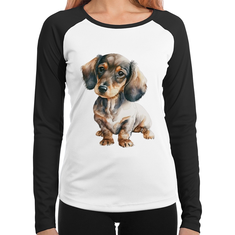 Baby Look Raglan Cachorro Dachshund Manga Longa