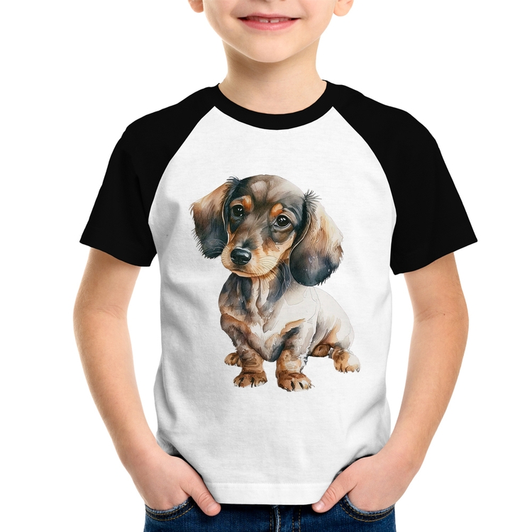 Camiseta Raglan Infantil Cachorro Dachshund