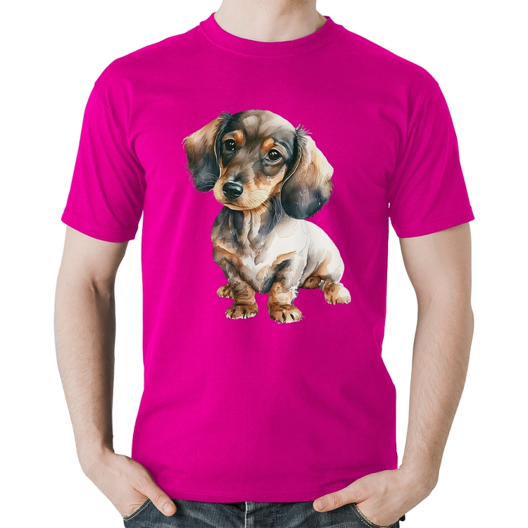 Camiseta Algodão Cachorro Dachshund - Rosa