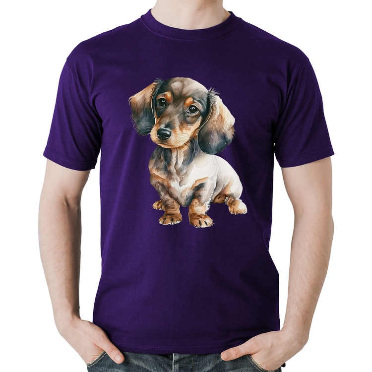 Camiseta Algodão Cachorro Dachshund - Roxa