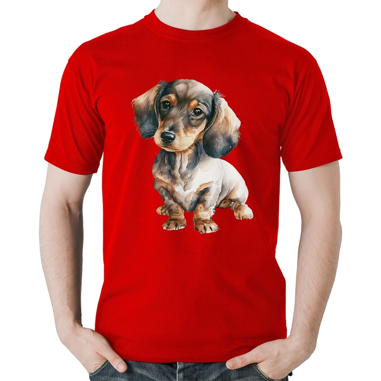 Camiseta Algodão Cachorro Dachshund - Vermelha