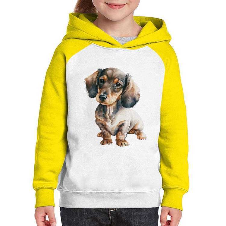 Moletom Infantil Cachorro Dachshund - Branco/Amarelo