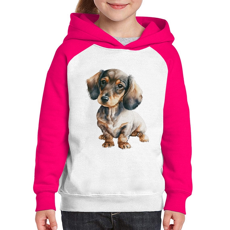 Moletom Infantil Cachorro Dachshund - Branco/Rosa