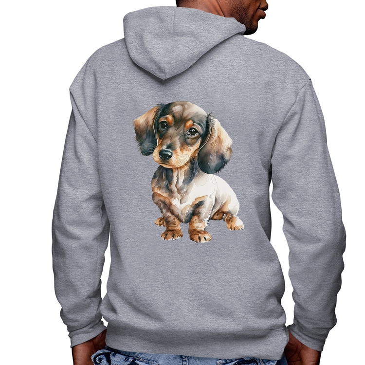 Blusa Moletom Cachorro Dachshund Masculina com Capuz e Zíper - Mescla