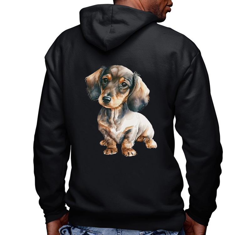 Blusa Moletom Cachorro Dachshund Masculina com Capuz e Zíper