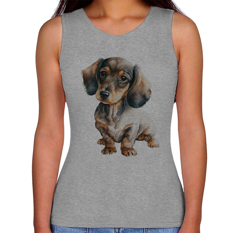Regata Feminina Cachorro Dachshund - Cinza
