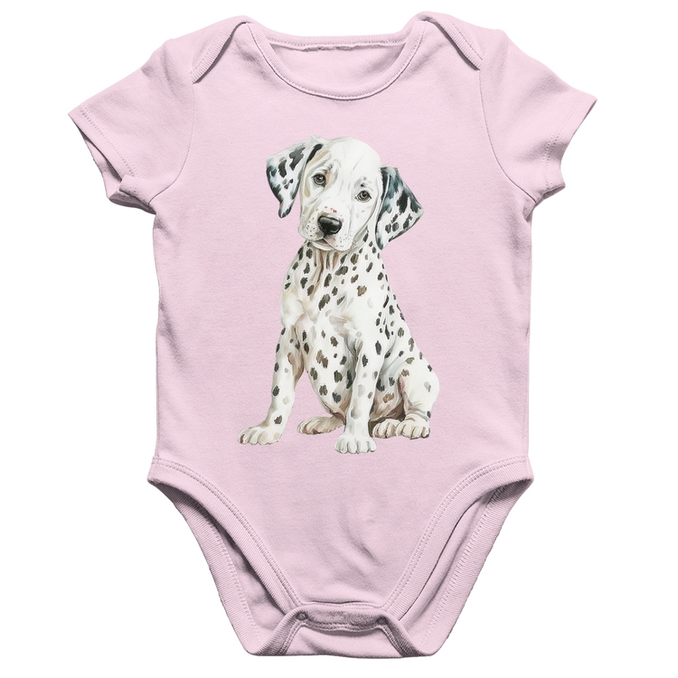 Body Bebê Algodão Cachorro Dálmata - Rosa Bebê