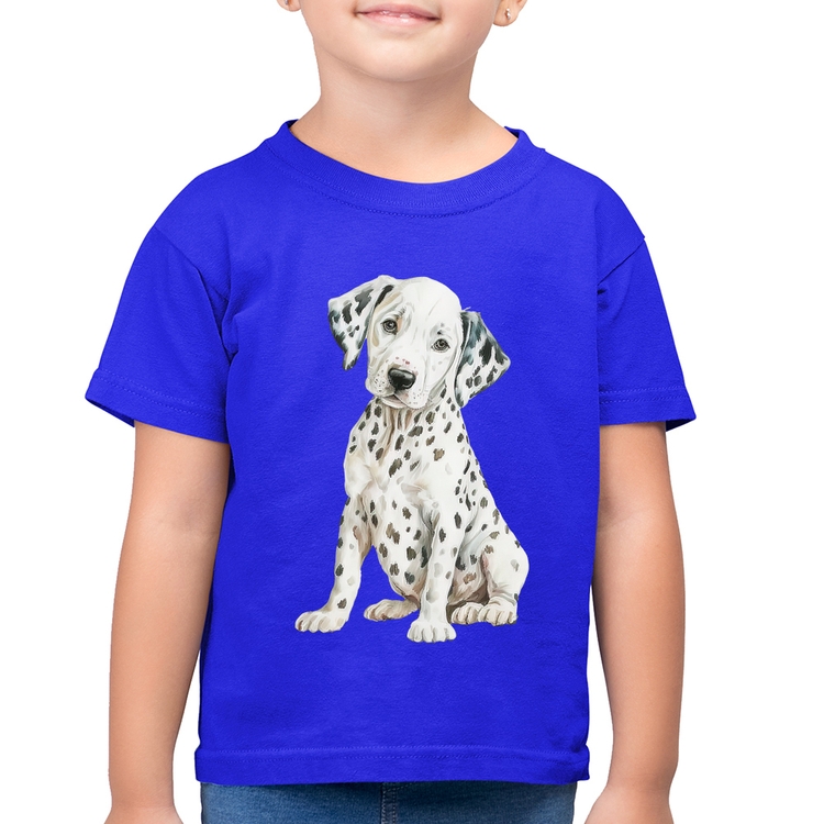 Camiseta Algodão Infantil Cachorro Dálmata - Azul Royal