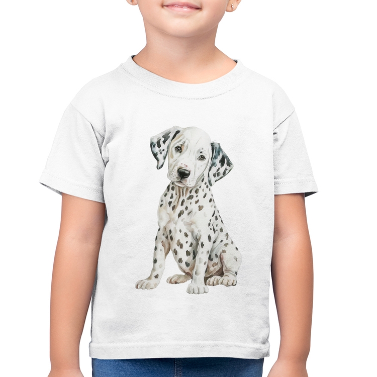 Camiseta Algodão Infantil Cachorro Dálmata - Branca
