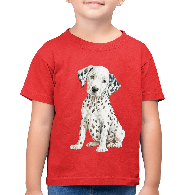 Camiseta Algodão Infantil Cachorro Dálmata - Vermelha