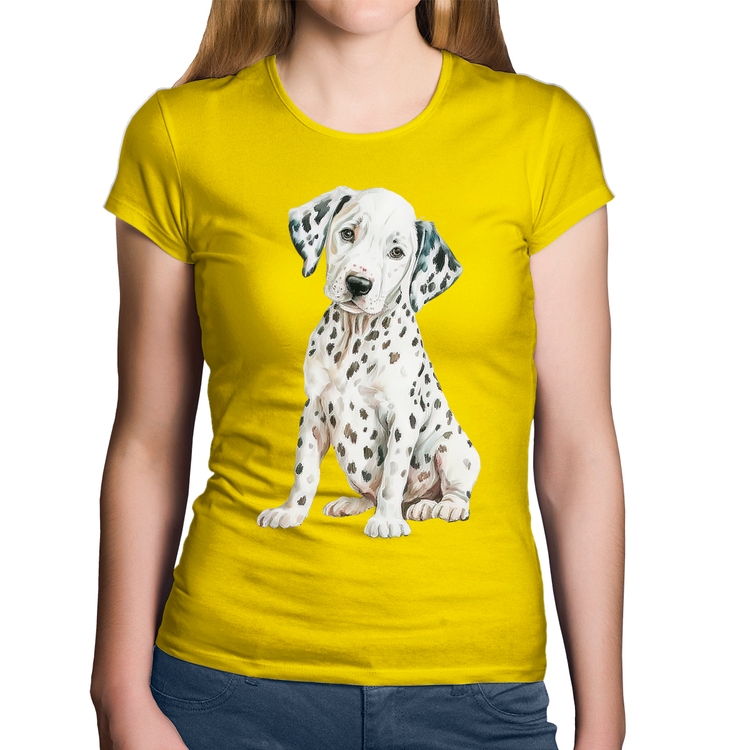 Baby Look Algodão Cachorro Dálmata - Amarela