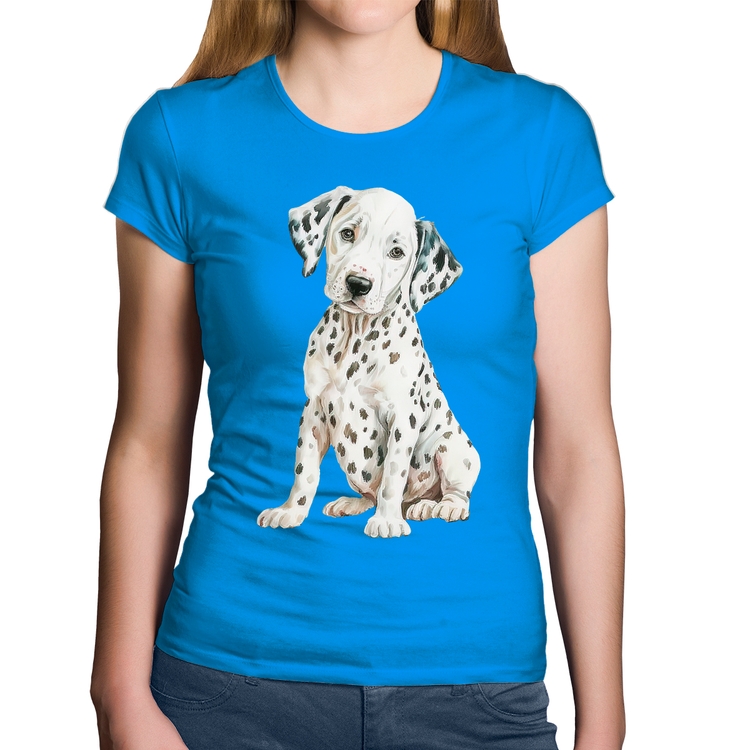 Baby Look Algodão Cachorro Dálmata - Azul