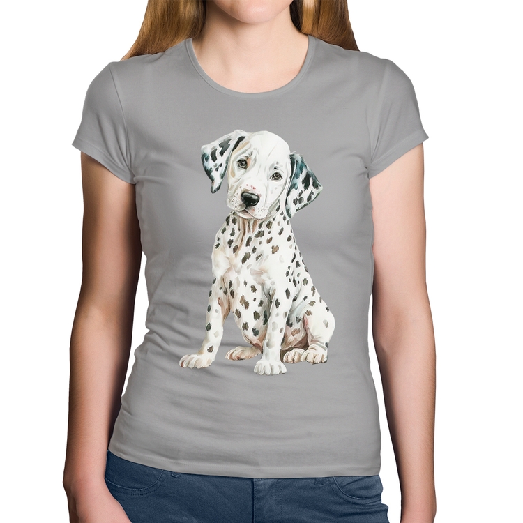 Baby Look Algodão Cachorro Dálmata - Cinza