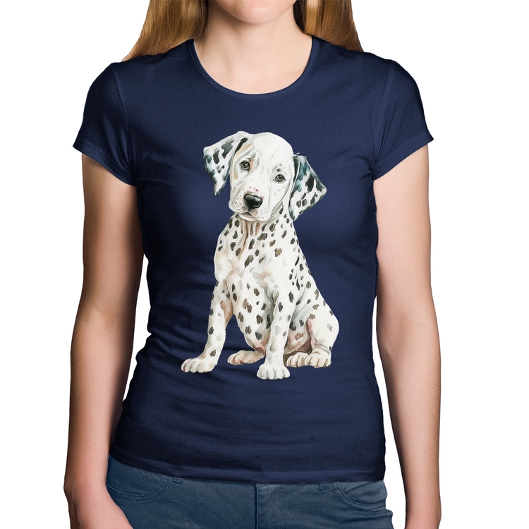 Baby Look Algodão Cachorro Dálmata - Marinho