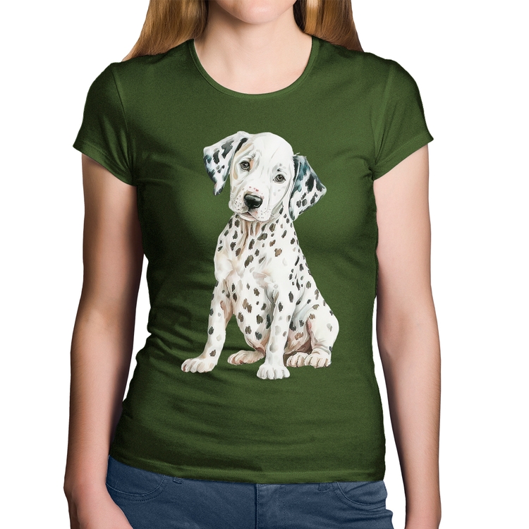 Baby Look Algodão Cachorro Dálmata - Musgo