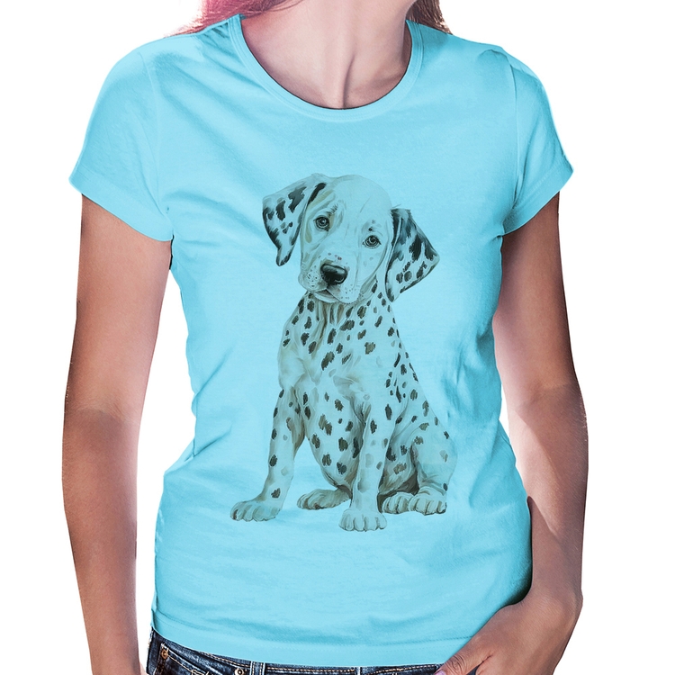 Baby Look Cachorro Dálmata - Azul Bebê