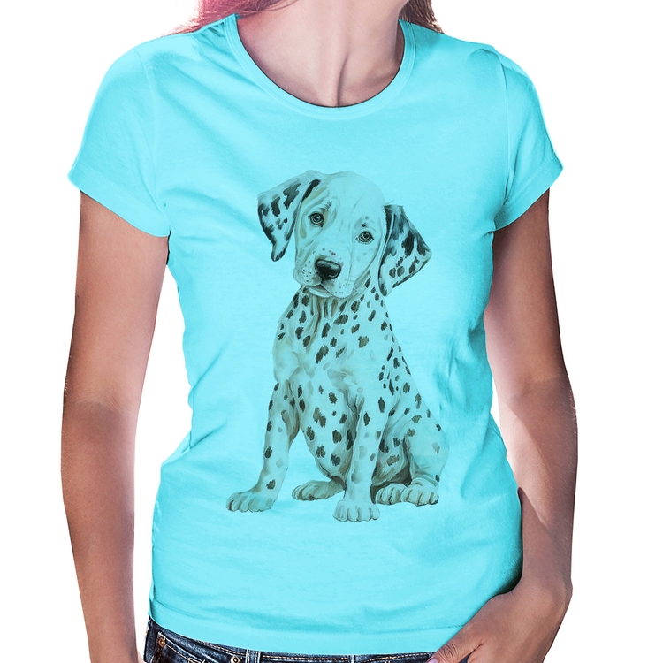 Baby Look Cachorro Dálmata - Azul Claro