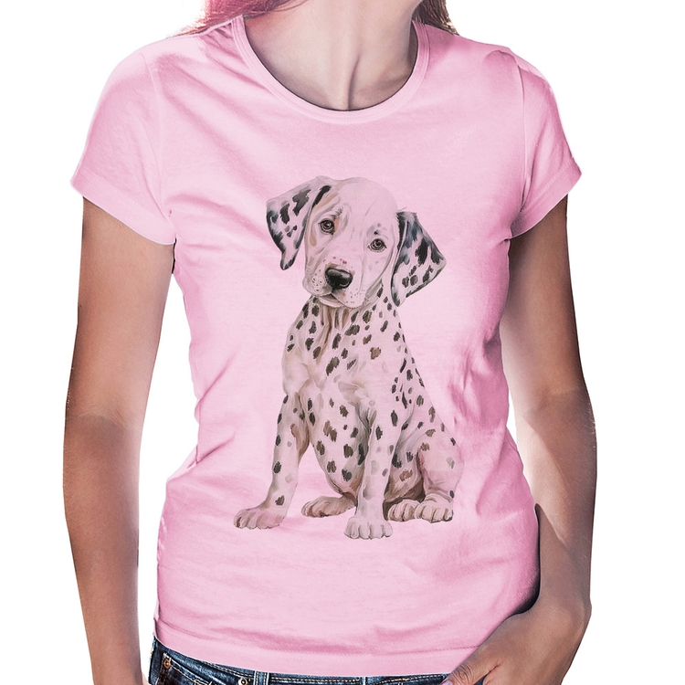 Baby Look Cachorro Dálmata - Rosa Bebê