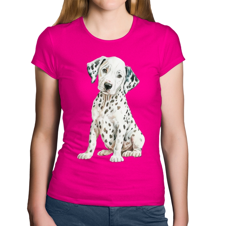 Baby Look Algodão Cachorro Dálmata - Rosa