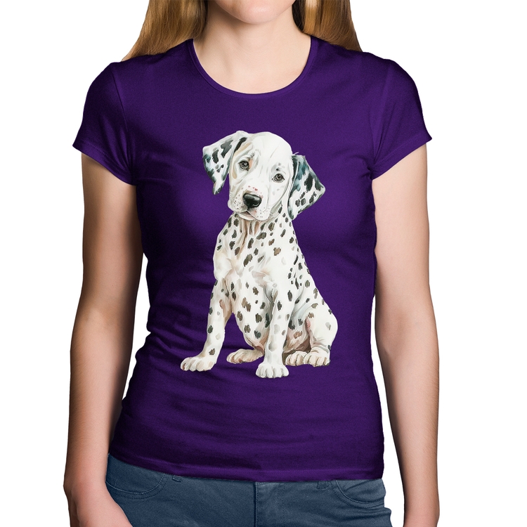 Baby Look Algodão Cachorro Dálmata - Roxa