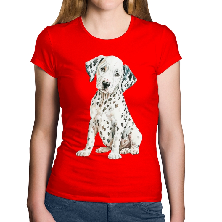 Baby Look Algodão Cachorro Dálmata - Vermelha