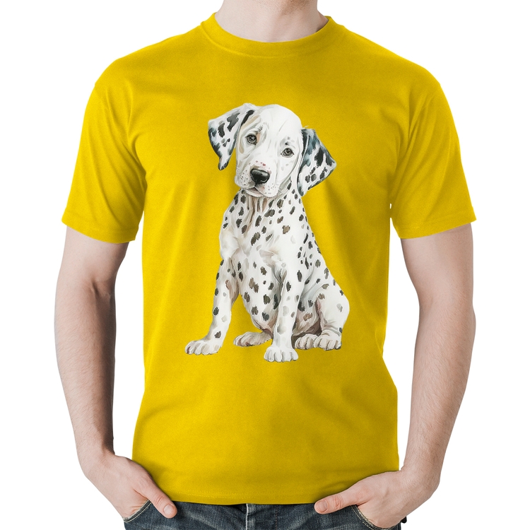 Camiseta Algodão Cachorro Dálmata - Amarela