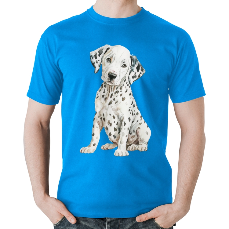 Camiseta Algodão Cachorro Dálmata - Azul