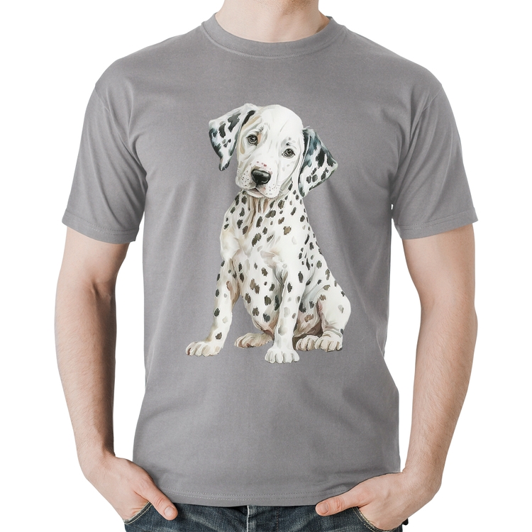 Camiseta Algodão Cachorro Dálmata - Cinza