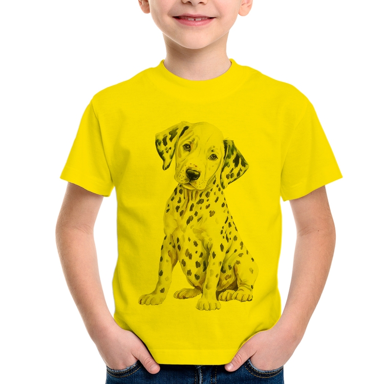 Camiseta Infantil Cachorro Dálmata - Amarela