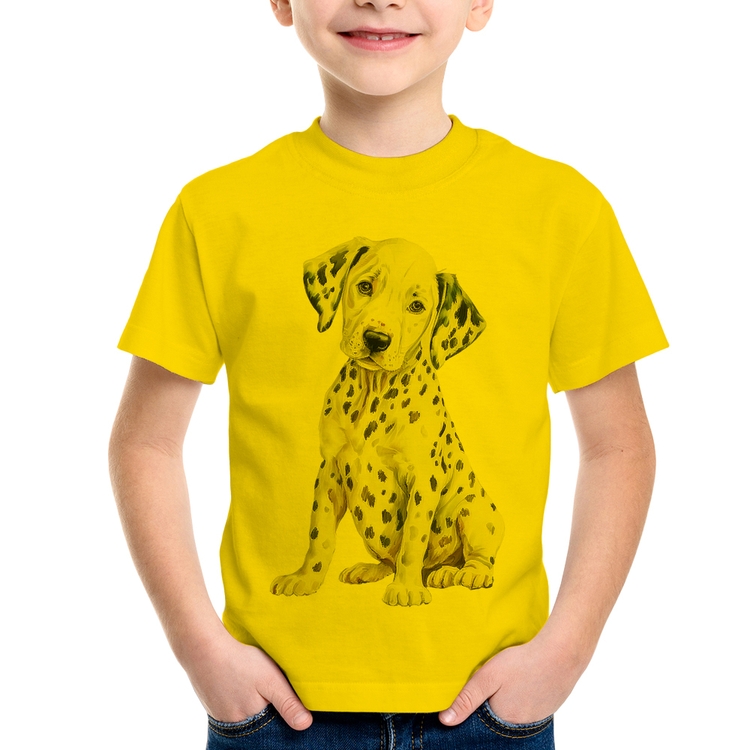 Camiseta Infantil Cachorro Dálmata - Amarela