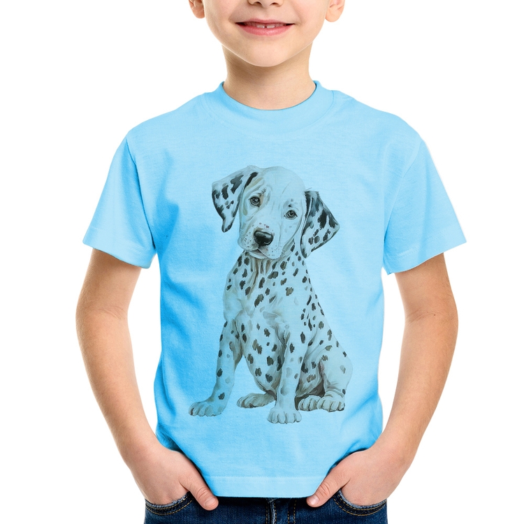 Camiseta Infantil Cachorro Dálmata - Azul Bebê