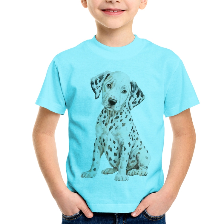 Camiseta Infantil Cachorro Dálmata - Azul Claro