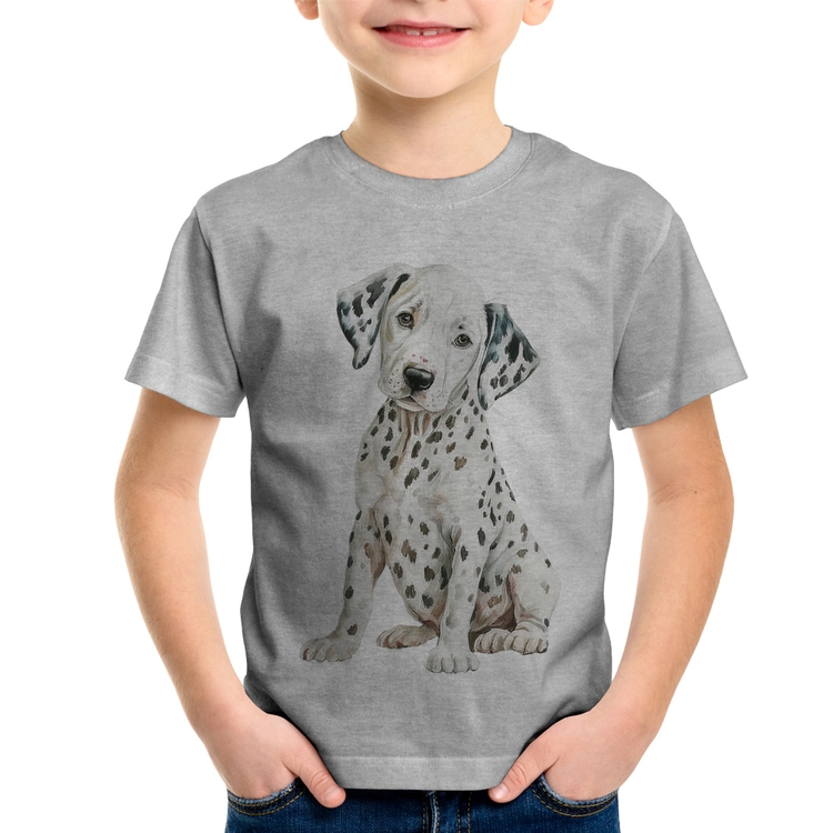Camiseta Infantil Cachorro Dálmata - Cinza