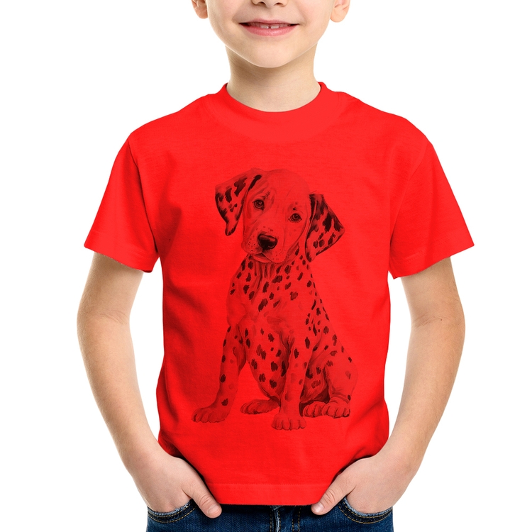 Camiseta Infantil Cachorro Dálmata - Vermelha