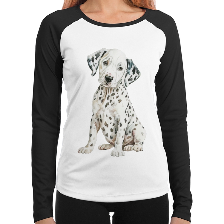 Baby Look Raglan Cachorro Dálmata Manga Longa