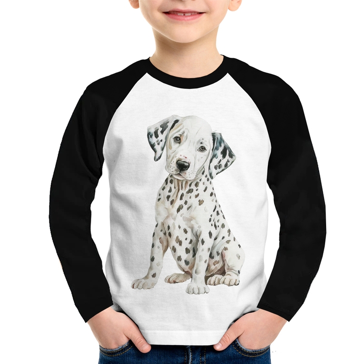 Camiseta Raglan Infantil Cachorro Dálmata Manga Longa