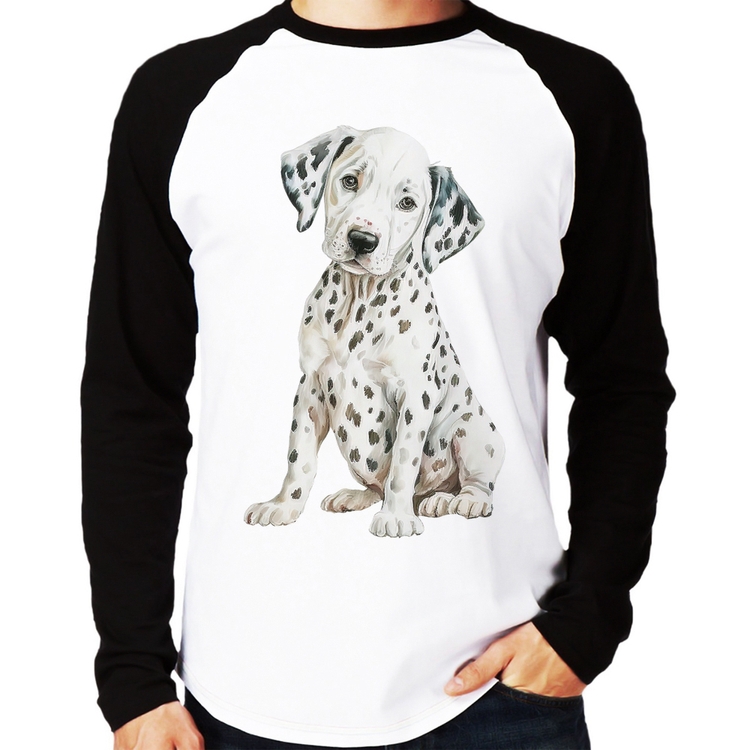 Camiseta Raglan Cachorro Dálmata Manga Longa