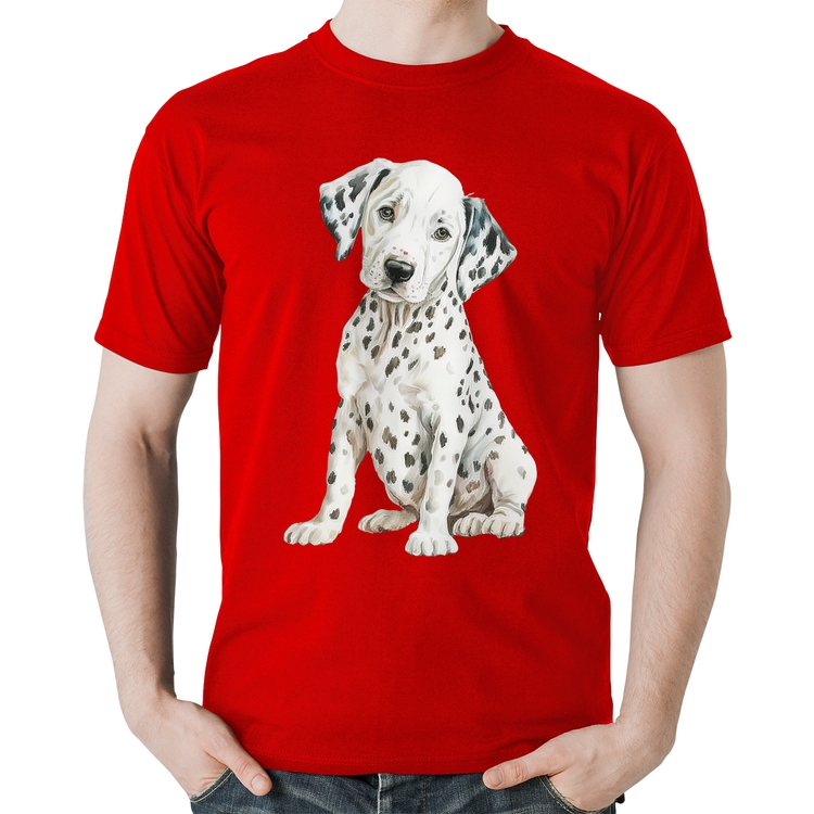 Camiseta Algodão Cachorro Dálmata - Vermelha