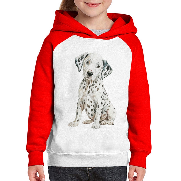 Moletom Infantil Cachorro Dálmata - Branco/Vermelho