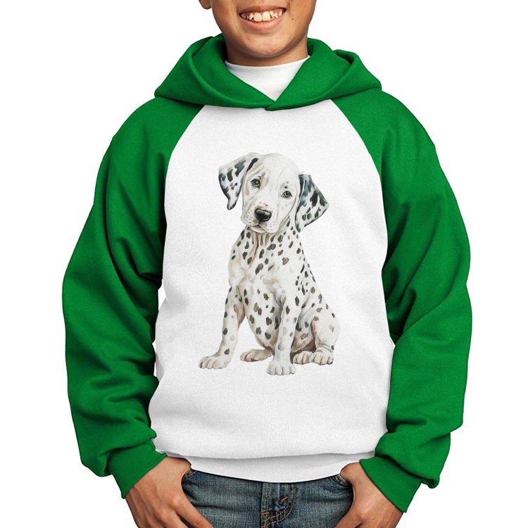Moletom Infantil Cachorro Dálmata - Branco/Verde