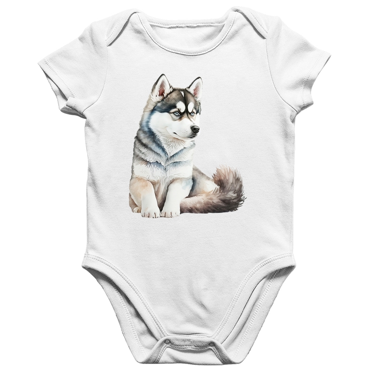 Body Bebê Algodão Cachorro Husky Siberiano - Branco