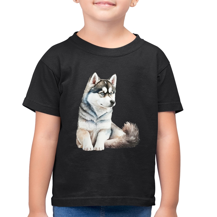 Camiseta Algodão Infantil Cachorro Husky Siberiano