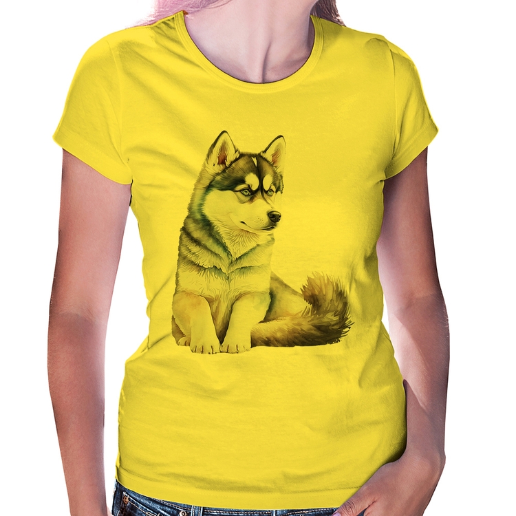 Baby Look Cachorro Husky Siberiano - Amarela