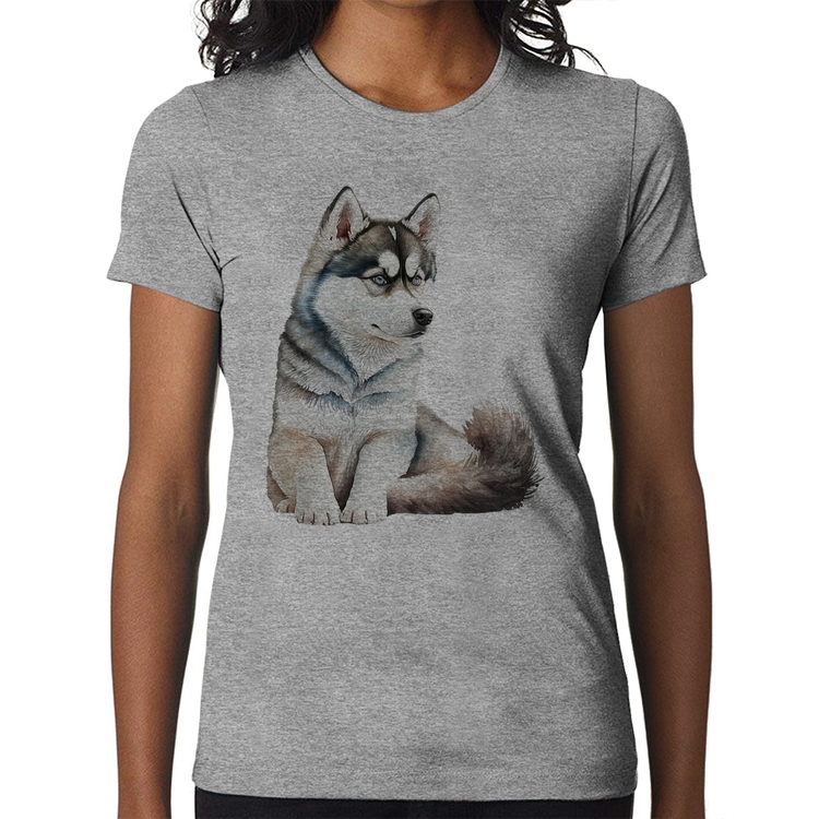 Baby Look Cachorro Husky Siberiano - Cinza