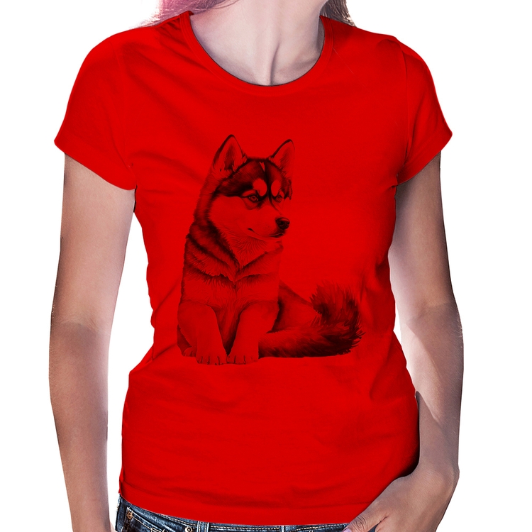 Baby Look Cachorro Husky Siberiano - Vermelha