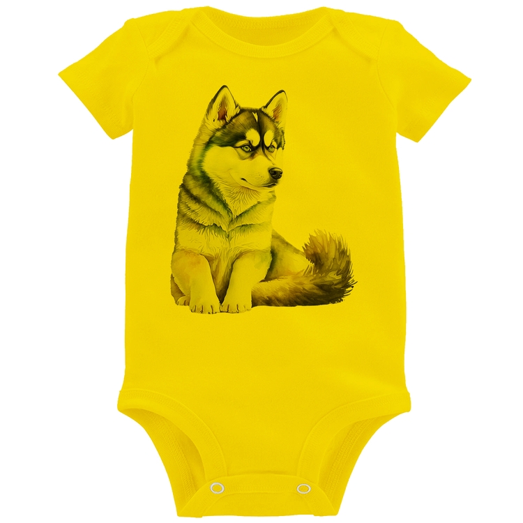 Body Bebê Cachorro Husky Siberiano - Amarelo