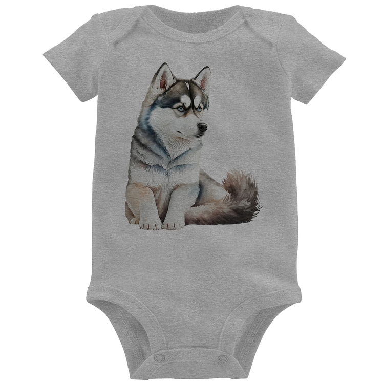Body Bebê Cachorro Husky Siberiano - Cinza